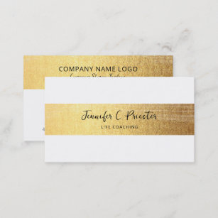 Whimsical Simple White & Gold Stripe Black Text Business Card