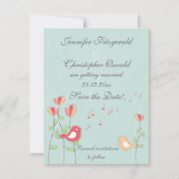 Whimsical Singing Birds with Flowers Save the Date