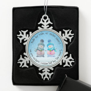 Whimsical Sister Snowmen Snowflake Pewter Christmas Ornament