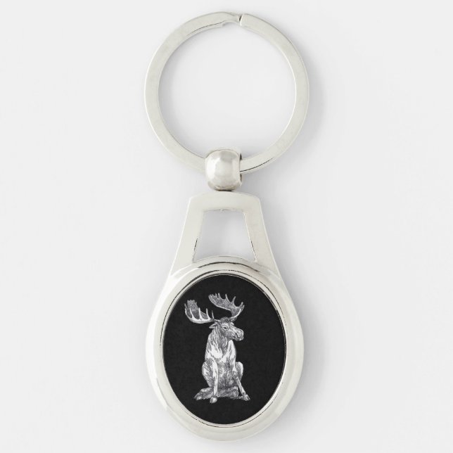 Whimsical Sitting Alaska Moose Siesta Time Key Ring (Front)