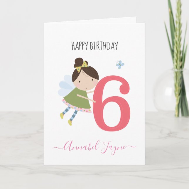 Whimsical Sixth birthday fairy girls cute pink Car Card (Front)