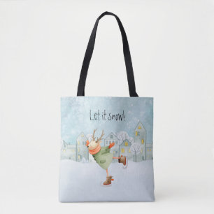 Whimsical Skating Deer Winter Holiday Tote Bag