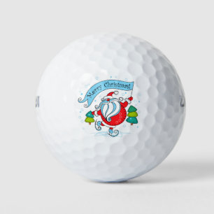 Whimsical Skating Santa Claus   Merry Christmas Golf Balls