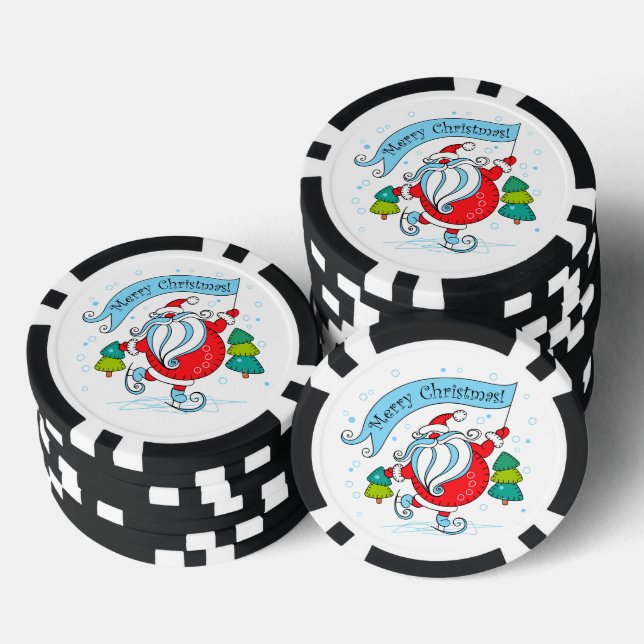 Whimsical Skating Santa Claus Merry Christmas Poker Chips (Stack)