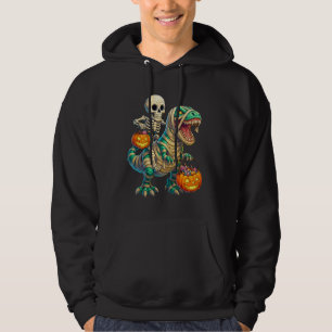 Whimsical Skeleton Riding Mummy T-Rex Halloween  Hoodie