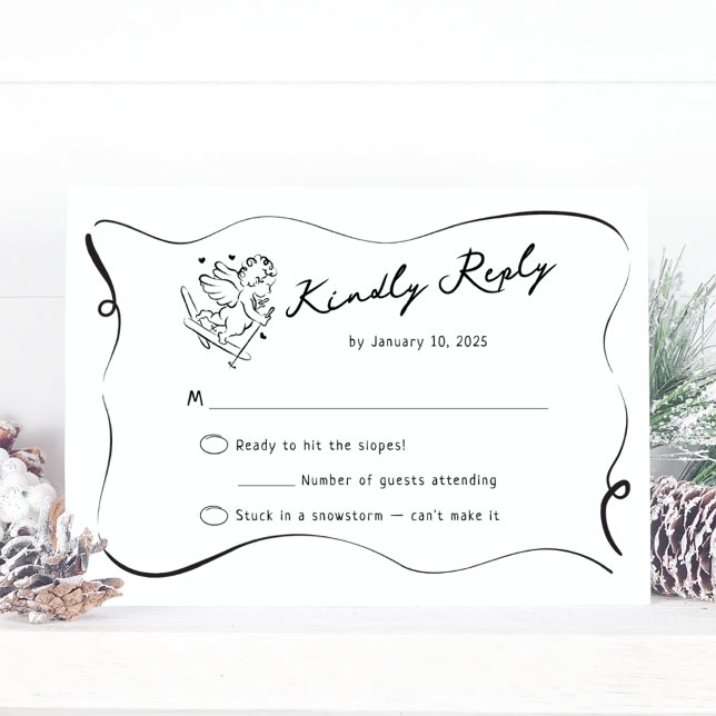 Whimsical Ski Cupid Winter Wedding  RSVP Card (Creator Uploaded)