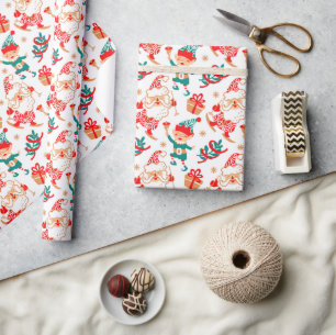 Whimsical Skiing Santa Elves Christmas Holidays Wrapping Paper