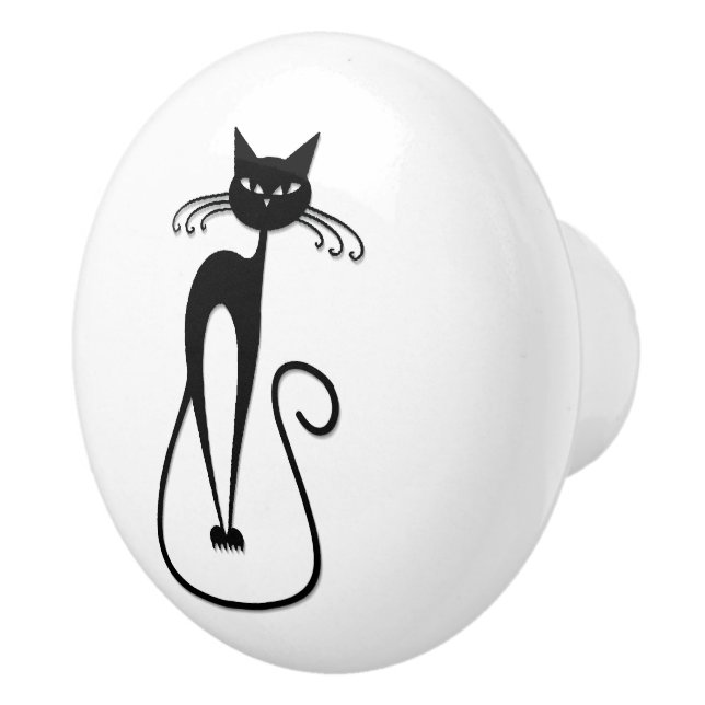 Whimsical Skinny Black Cat Ceramic Knob (Right)