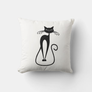 Whimsical Skinny Black Cat Cushion