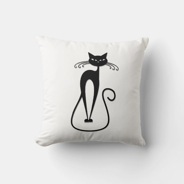 Whimsical Skinny Black Cat Cushion (Front)