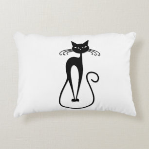 Whimsical Skinny Black Cat Decorative Cushion