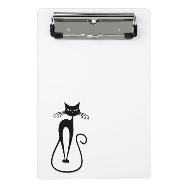 Whimsical Skinny Black Cat Mini Clipboard (Front)