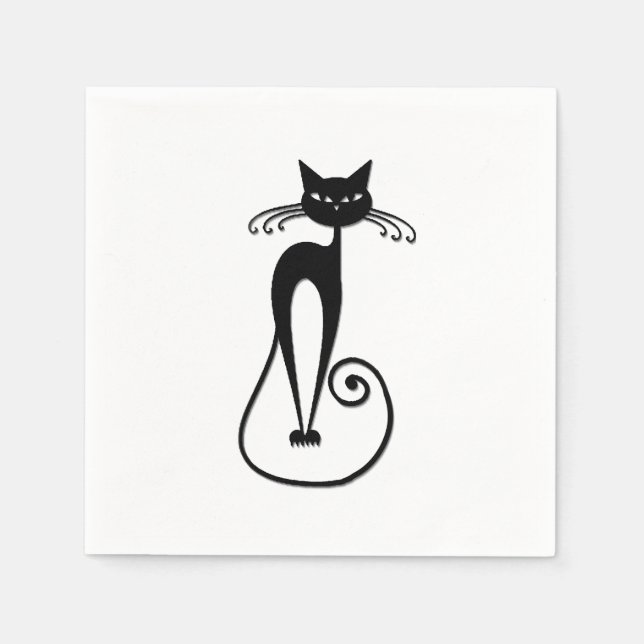 Whimsical Skinny Black Cat Napkin (Front)