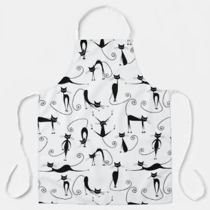 Whimsical Skinny Black Cat Pattern Apron