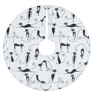 Whimsical Skinny Black Cat Pattern Brushed Polyester Tree Skirt