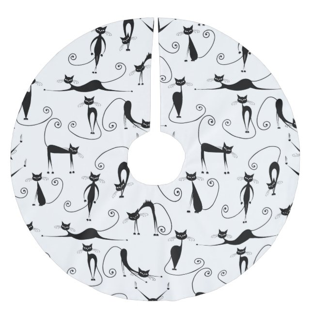 Whimsical Skinny Black Cat Pattern Brushed Polyester Tree Skirt (Front)