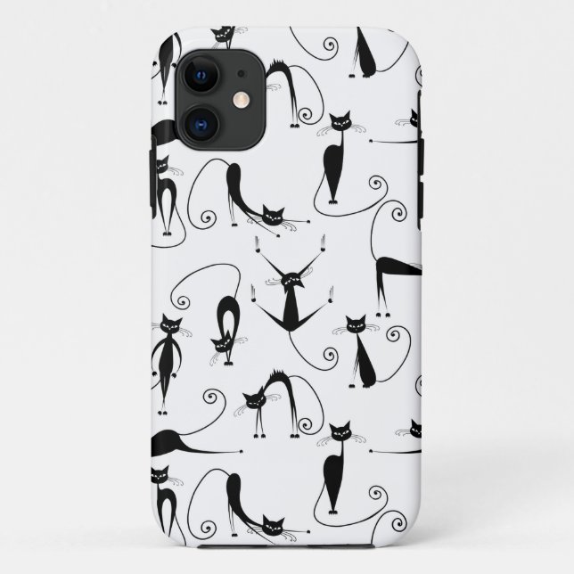 Whimsical Skinny Black Cat Pattern Case-Mate iPhone Case (Back)