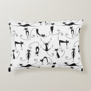 Whimsical Skinny Black Cat Pattern Decorative Cushion
