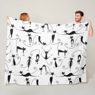 Whimsical Skinny Black Cat Pattern Fleece Blanket