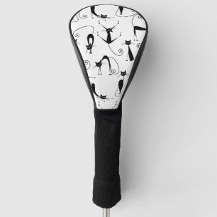 Whimsical Skinny Black Cat Pattern Golf Head Cover