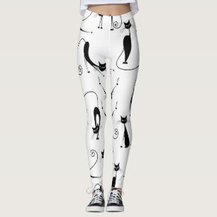 Whimsical Skinny Black Cat Pattern Leggings