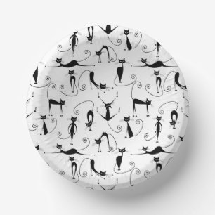Whimsical Skinny Black Cat Pattern Paper Plate