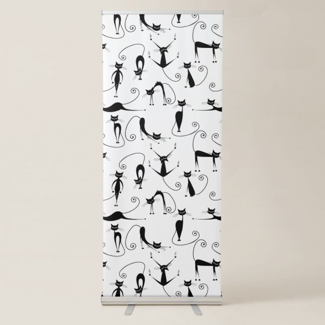 Whimsical Skinny Black Cat Pattern Retractable Banner (Front)