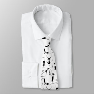 Whimsical Skinny Black Cat Pattern Tie