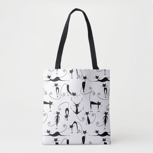 Whimsical Skinny Black Cat Pattern Tote Bag (Front)