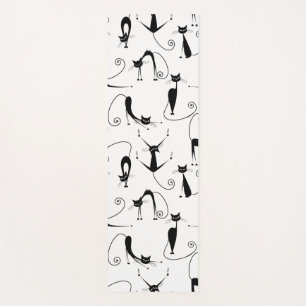 Whimsical Skinny Black Cat Pattern Yoga Mat