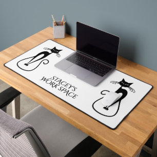 Whimsical Skinny Black Cat Personal Desk Mat