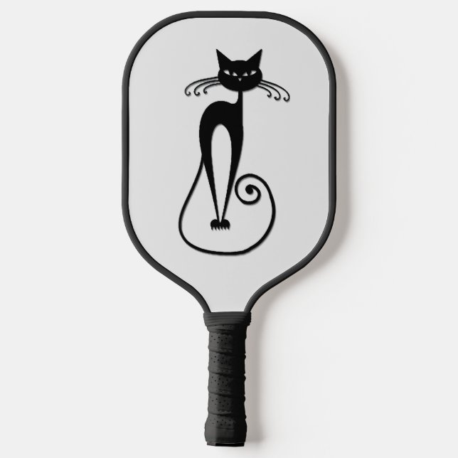 Whimsical Skinny Black Cat Pickleball Paddle (Back)