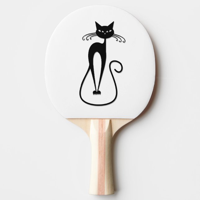 Whimsical Skinny Black Cat Ping Pong Paddle (Front)