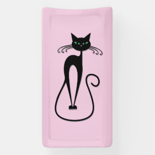 Whimsical Skinny Black Cat Pink Banner