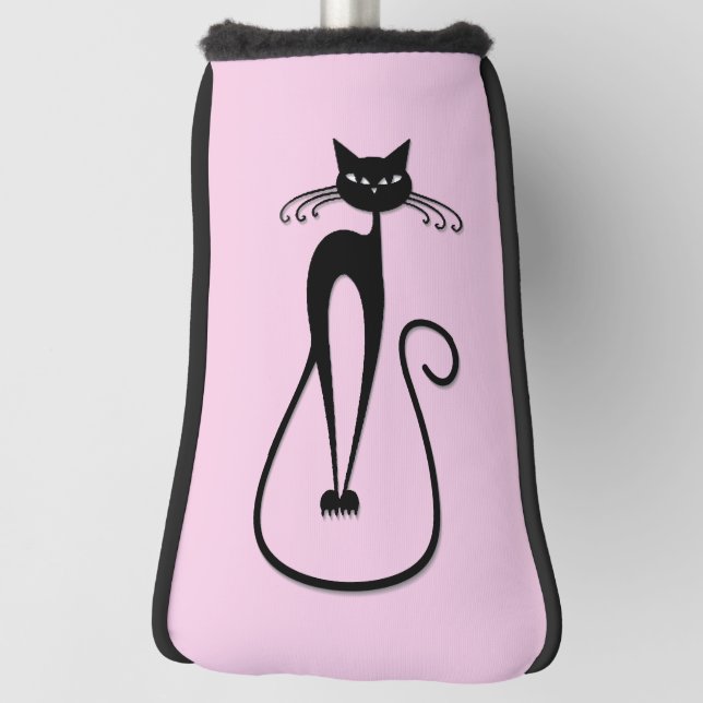 Whimsical Skinny Black Cat Pink Golf Head Cover (Rotate 90)