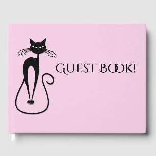 Whimsical Skinny Black Cat Pink Guest Book