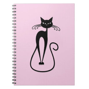 Whimsical Skinny Black Cat Pink Notebook