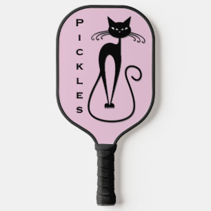 Whimsical Skinny Black Cat Pink Personal Pickleball Paddle