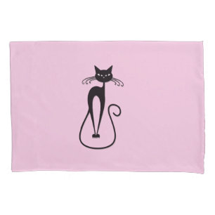 Whimsical Skinny Black Cat Pink Pillowcase