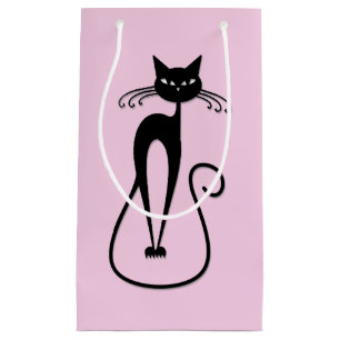 Whimsical Skinny Black Cat Pink Small Gift Bag