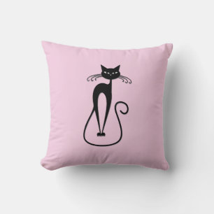 Whimsical Skinny Black Cat Pink Solid Side Cushion