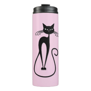 Whimsical Skinny Black Cat Pink Thermal Tumbler