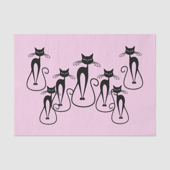 Whimsical Skinny Black Cat Pink Tissue Paper (Front)