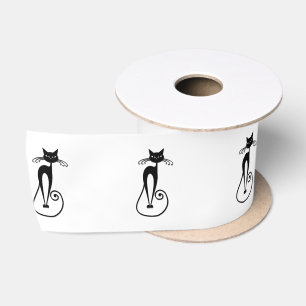 Whimsical Skinny Black Cat Satin Ribbon