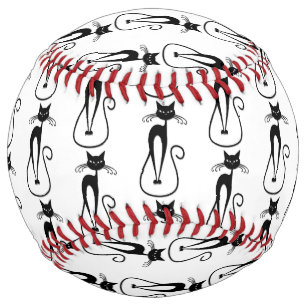 Whimsical Skinny Black Cat Softball