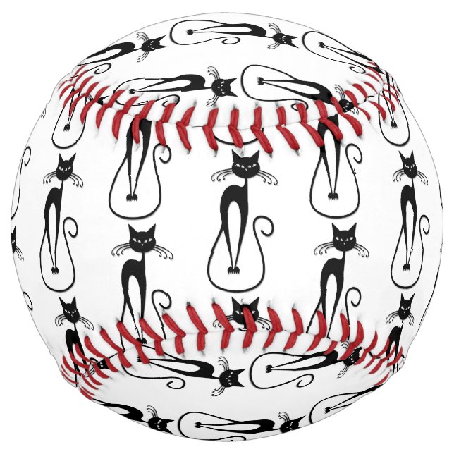Whimsical Skinny Black Cat Softball (Front)