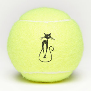 Whimsical Skinny Black Cat Tennis Balls