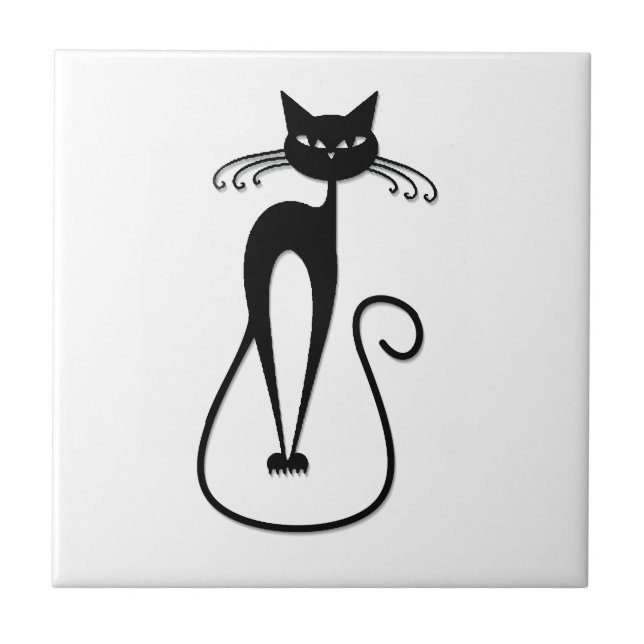 Whimsical Skinny Black Cat Tile (Front)