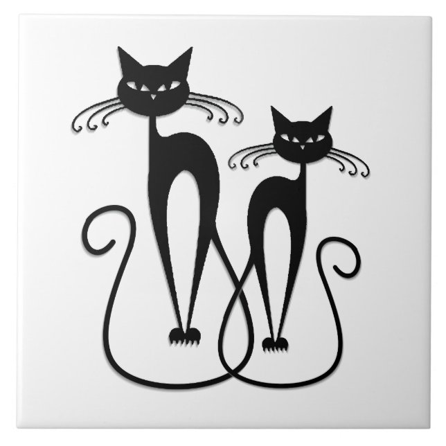 Whimsical Skinny Black Cats Tile (Front)