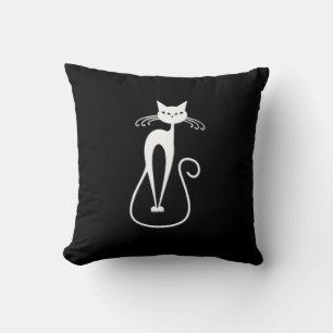 Whimsical Skinny White Cat Black Solid Side Cushion